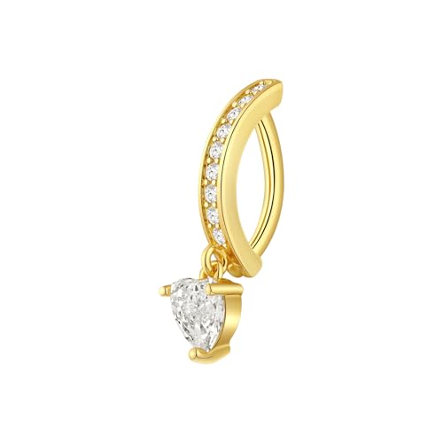 Clicker Belly Button Rings for Women Dangle Belly Rings Cute CZ Opal Reverse Navel Rings Body Piercing Jewelry for Women 14G Silver Gold Tone - style: Heart,GD
