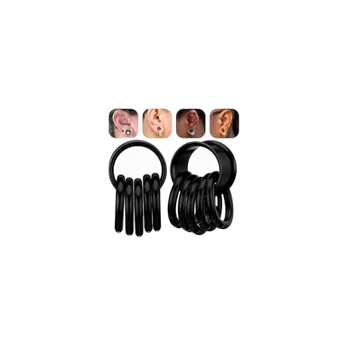 1 Pair Ear Guages with Rings 316L Stainless Steel Saddle Plugs for Ears Hypoallergenic Hoop Earrings Weights Stretchers Ears Tunnels Expander Piercing 0G 00G 1/2" 9/16" - color: Black;5/8"(16mm)