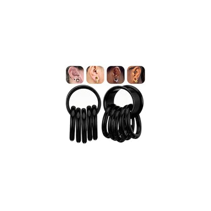 1 Pair Ear Guages with Rings 316L Stainless Steel Saddle Plugs for Ears Hypoallergenic Hoop Earrings Weights Stretchers Ears Tunnels Expander Piercing 0G 00G 1/2" 9/16" - color: Black;5/8"(16mm)