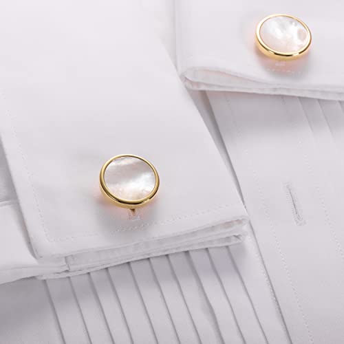 HAWSON Fashion Mother-of-Pearl Tuxedo Shirt Button and Cufflink Set, Specially Designed for Wedding Business - color: Gold Tone-Mother of Pearl