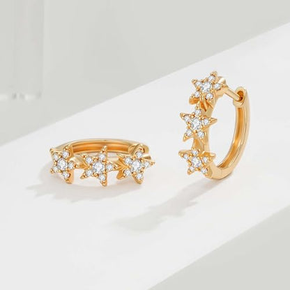 Cubic Zirconia Huggie Earrings 14k Gold Plated Tiny Earrings Small Huggie Hoop Earrings Simple Lightweight Hoops Gift for Women - color: CZ Star Hoop