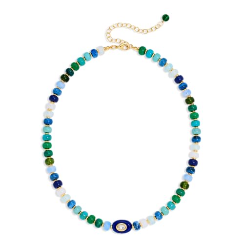 Chunky Beaded Necklace for Women Colorful Bead Choker Necklace Fashion Trendy Summer Boho Bead Statement Necklaces Beach Vocation Holiday Jewelry Gifts - color: Blue Green Mixed