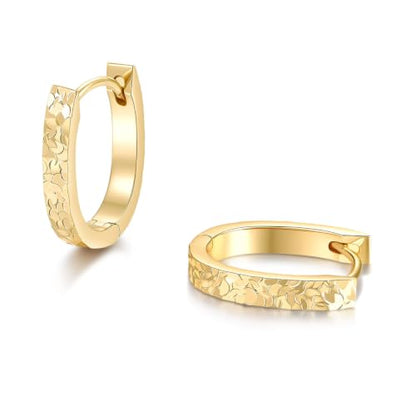 Small Hoop Earrings for Women Glitter Hoops Gold Plated with 925 Sterling Silver Post - style: Gold-oval