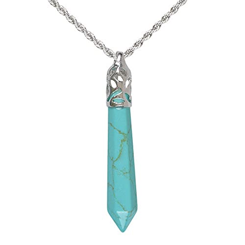 Justinstones Hexagonal Pointed Reiki Chakra Pendant Stainless Steel Chain Necklace 20 Inch Iron Gift Box - color: Howlite Turquoise