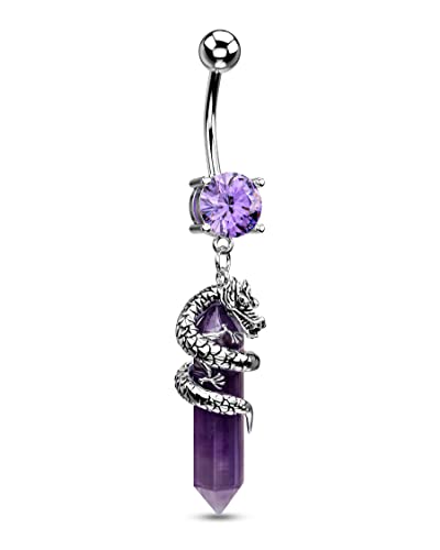 Halloween Belly Button Ring 14G Dragon Dangle Belly Ring Burn Silver Navel Piercing Jewelry Purple Belly Button Piercing - color: Purple