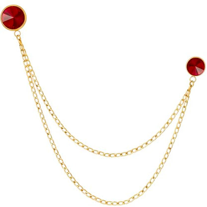 HAWSON Birthstone Brooch Pin for Men with Hanging Chain & Crystal, Mens Gold Tone Lapel Pin for Wedding/Birthday/Party Dress Suits Accessories - color: July Ruby