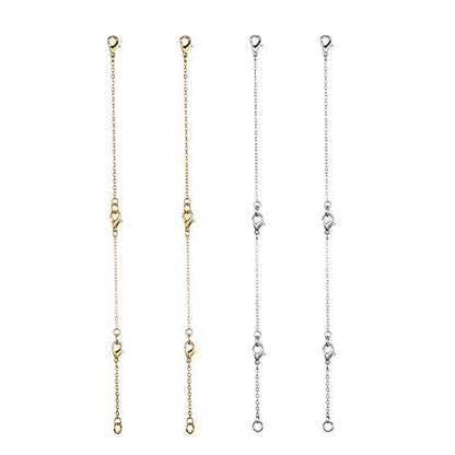 Softones 12-18Pcs Ankle Bracelets Extenders-Extension for Womens Jewelry(1 2 3 Inch),with Lobster Clasp and O-Clasp from Gold Silver Rose Gold - color: F:Lobster clasp 6-Gold 6-Silver