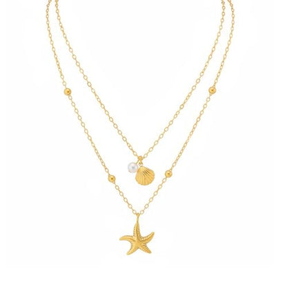 Gold-plating Necklaces for Women, Pearl Seashell Flower Pendant Necklace, Boho Lariat Long Necklace Set, Trendy Summer Beach Jewelry - color: Gold 3