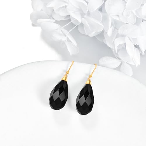 Sterling Silver Black Onyx Earrings for Women 18K Yellow Gold Plated Jewelry Gifts - style: Rhombus Teardrop