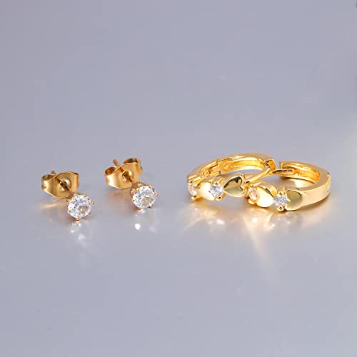 CiNily 14K White Gold Plated Small Hoop Earrings for Women Girls Heart Cubic Zirconia Hypoallergenic Earrings - color: Studs set-gold-white