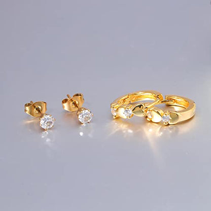 CiNily 14K White Gold Plated Small Hoop Earrings for Women Girls Heart Cubic Zirconia Hypoallergenic Earrings - color: Studs set-gold-white