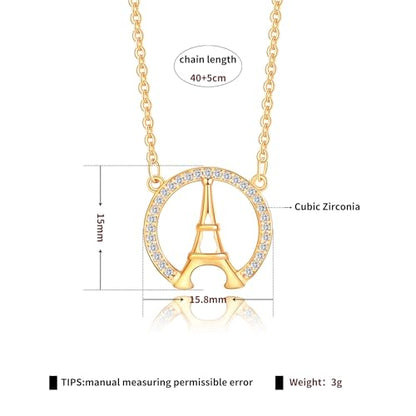 Gold Plated Pendant Necklaces for Women Cubic Zirconia Accent 18 Inch Adjustable Chain Hypoallergenic Gift for Wife Mom Birthday Valentines Day - style: Paris tower