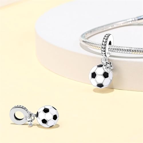 LNQOBU 925 Sterling Silver Charms for Bracelets Dangle Pendant fit Pandora Bracelets or Necklaces Jewelry Woman Gift Beads Charm (With one Spacer Beads) - style: Football Charm Pendant
