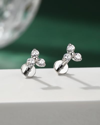 Cocharm G23 Titanium Helix Cartilage Piercing Jewelry 16g Threadless Tragus Earring Stud Flat Back Triangle Flower Push Pin Helix Jewelry Surgical Steel 6mm/8MM 16 Gauge Stud - style: Clear CZ-8mm