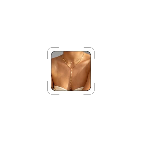 Gold Lariat Necklace for Women Layered Y Long Necklace Stainless Steel Choker Necklace Statement Necklaces Daily Prom Trendy Jewelry Gift for Women - color: Gold1
