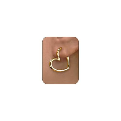 Gold Heart Hoop Earrings for Women Trendy Silver Post Earring Jewelry Gifts | Hypoallergenic Heart Earrings - color: Gold Heart