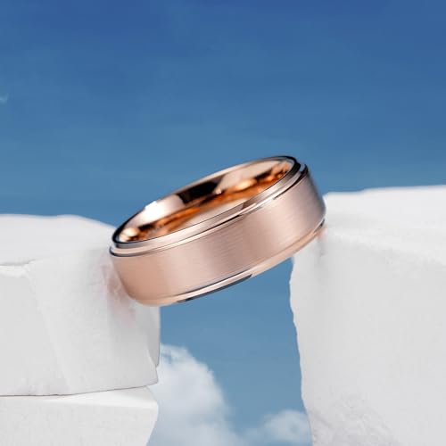 King Will Classic Tungsten Wedding Band for Men, 6/7/8/9/10mm Widths, Polished Finish Step Edge Matte Rings Comfort Fit - color: C-rose gold 8mm