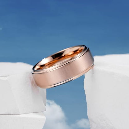 King Will Classic Tungsten Wedding Band for Men, 6/7/8/9/10mm Widths, Polished Finish Step Edge Matte Rings Comfort Fit - color: C-rose gold 8mm