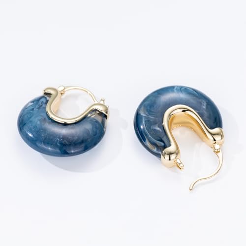 Chunky Gold Resin Hoop Earrings Leverback Statement Huggie Hoops Dangle Drop Dressy Earring Prom Festival Vacation Jewelry for Women - color: Royal Blue, size: Drop