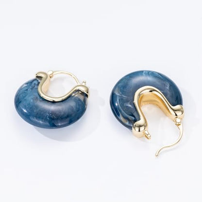 Chunky Gold Resin Hoop Earrings Leverback Statement Huggie Hoops Dangle Drop Dressy Earring Prom Festival Vacation Jewelry for Women - color: Royal Blue, size: Drop