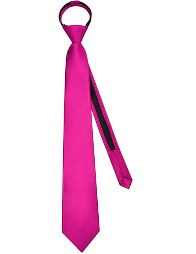 Branduce 3.15"（8cm） Mens Solid Satin Tie Pre-tied Adjustable Zipper Necktie for Business and Wedding - color: Hot Pink