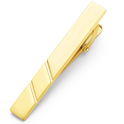 HONEY BEAR 1.97" 2.12" 2.36" Standard Tie Clip for Men Business Wedding | Classic Minimalist, Steel-Plated Copper Base, Gift-Boxed, Thickened, Rounded Corners, Easy to Slide On, No Snag or Wrinkle - style: Brushed Matte Gold 5.4cm