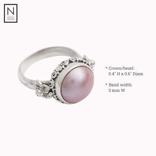 NOVICA Artisan Handmade Pearl Flower Ring Floral Sterling Silver Cocktail Pink Indonesia Birthstone [crownbezel 0.4 in H x 0.6 in Diam. Band Width 3 mm W] 'Love Moon'