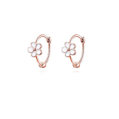 Reffeer Solid 925 Sterling Silver Flower Hoop Earrings Huggie for Women Teen Girls Daisy Hoop Earrings Cartilage Helix Earrings - color: C-Rose Color