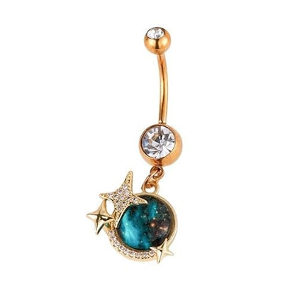 14G Blue CZ Evil Eye Sun Heart Dangle Belly Button Rings for Women 14K Gold Plated Surgical Steel Belly Navel Barbell Enamel Starry Sky Colorful Crystal Dangling Navel Rings Belly Piercing Jewelry - style: Style7