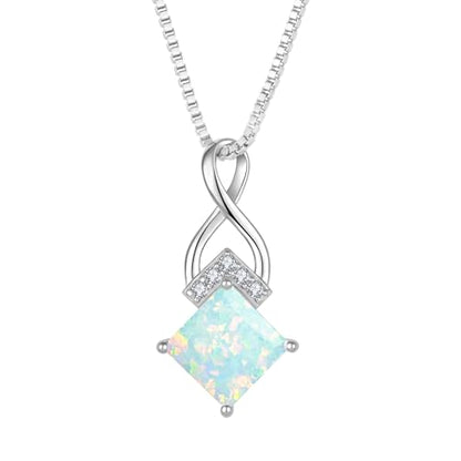 Infinity Necklace 925 Sterling Silver Princess Cut Pendant Birthstone Jewelry for Women - color: lridescent White
