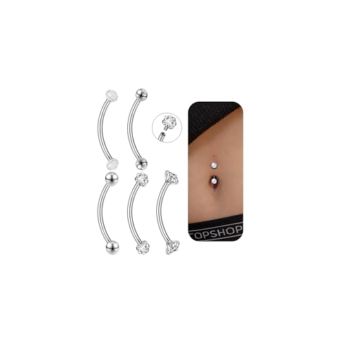14G Small Belly Button Rings for Women 316L Stainless Steel | Tiny Internally Threaded Navel Rings, Rook Piercing Jewelry, Eyebrow Rings, Hypoallergenic Curved Barbells, 6-16MM, 5PCS - color: 14G/16MM Bar/Silver