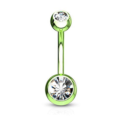 FIFTH CUE 14GA Surgical Steel & Synthetic Opal Resin Belly Button Ring, 3/8" Length, 5mm x 8mm Ball - Classic Look, Highly Rate Belly Rings for Women, Super High Quality - style: Titanium Green/Clear
