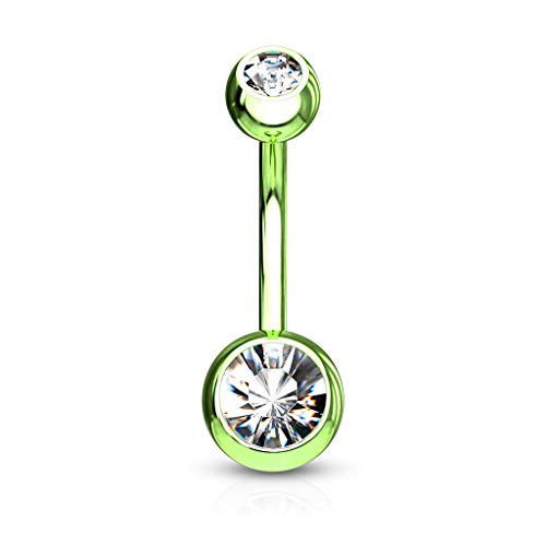 14GA Surgical Steel & Synthetic Opal Resin Belly Button Rings for Women | 3/8" Length, 5mm x 8mm Ball, Classic Look, Super High Quality - style: Titanium Green/Clear