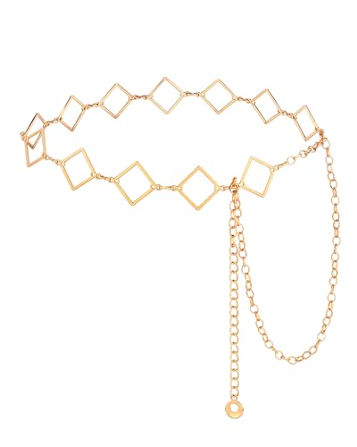 AWAYTR Gold Silver Waist Chain Belt for Women - Cowgirl Style for Dresses | Adjustable Metal Belt Design for Ladies, Ideal for Dresses, Jeans, Parties and Country Concerts - color: Gold-square