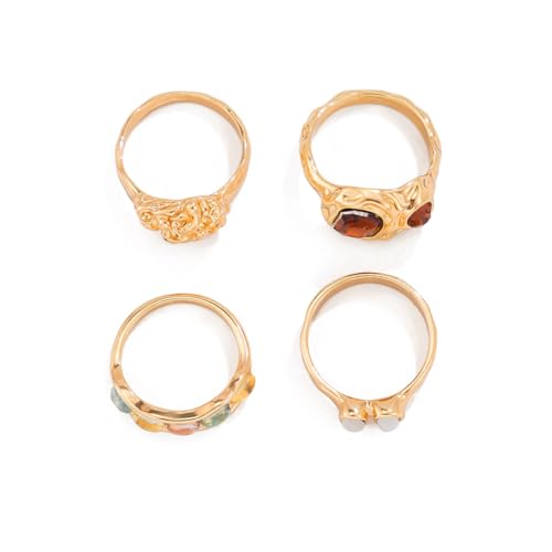 Chunky Knuckle Rings Set for Women Gold Irregular Chunky Ring Set Adjustable Open Knuckle Stacking Rings Dainty Crystal Rings Set Gold Silver Liquid Irregular Ring Set Y2k Statement Ring Unique Ring Jewelry - color: Gold1