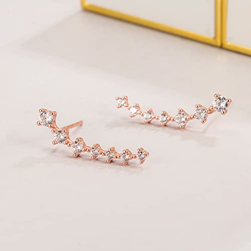 925 Sterling Silver Post Cubic Zirconia Ear Crawle Earring For Women 7 Crystal Star Ear Stud Earrings AAA CZ Arrow Ear Climber Hypoallergenic Piercing Gifts For Her - color: Rose gold