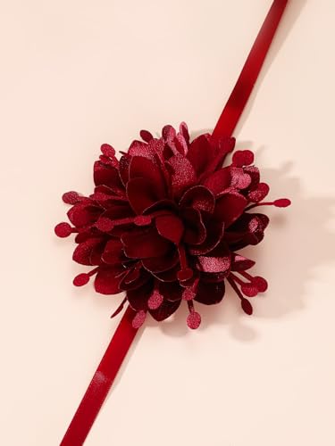 Rose Black Velvet Floral Choker Necklace - Camellia Daisy Rosette - Spring Summer Flower Jewelry - color: Red 3