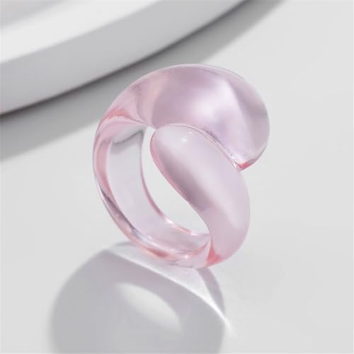 Chunky Resin Twist Stackable Ring for Women,Boho Cute Multicolor Thick Acrylic Statement Ring Trendy Aesthetic Y2k Colorful Knuckle Finger Jewelry - color: Pink