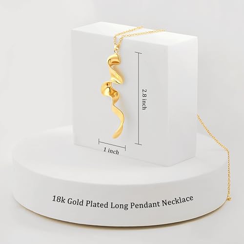 PEARLADA 18k Gold Plated Chain Long Necklace, Boho Sweater Necklace for Women, Geometric Pendant Y Necklace - color: Wave