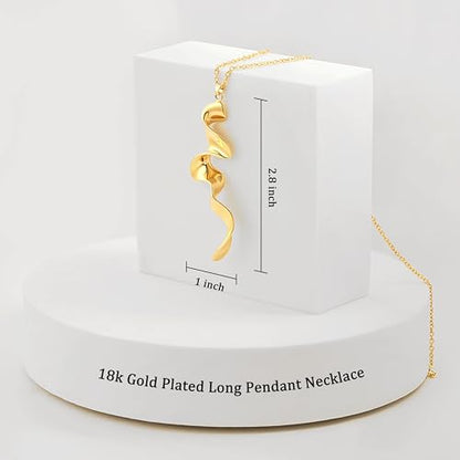 PEARLADA 18k Gold Plated Chain Long Necklace, Boho Sweater Necklace for Women, Geometric Pendant Y Necklace - color: Wave
