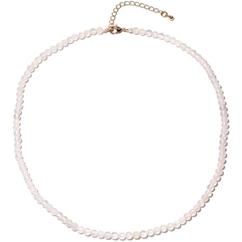 Simple 4mm Gemstones and Crystals Choker Necklace Unisex 16"-18" | Necklaces for Women Men, Adjustable, 40-45 cm Chain Length, Handmade, Spiritual Gemstones, Positive Energy, Daily Wear - style: White Agate