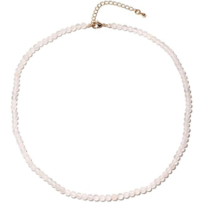 Simple 4mm Gemstones and Crystals Choker Necklace Unisex 16"-18" | Necklaces for Women Men, Adjustable, 40-45 cm Chain Length, Handmade, Spiritual Gemstones, Positive Energy, Daily Wear - style: White Agate