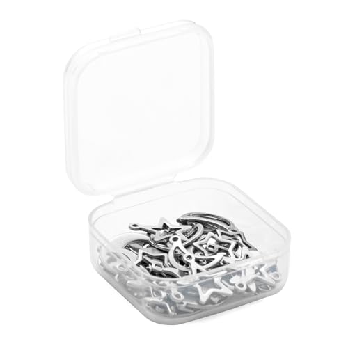 8-64Pcs Silver Goldern Color Heart Pendants Charms 10 Styles Heart Stainless Steel Metal Charms for Jewelry Making Crafting Necklaces Bracelets Earrings Keychains Birthday Gift - color: Moon Star-60 pcs