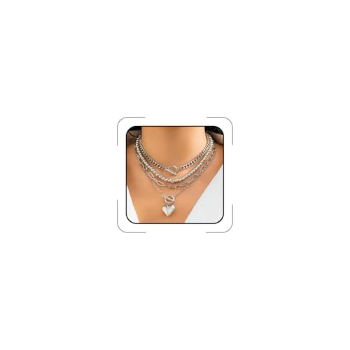 CSIYANJRY99 Layered Gold Necklaces for Women Chunky Gold Necklace Stack Layered Cuban Paperclip Snake Chain Necklace Retro Coin Dainty Pendant Toggle Clasp Necklace - style: Silver Beaded Heart