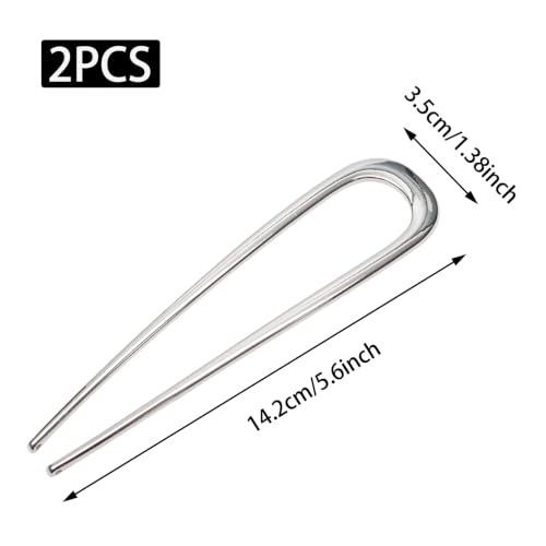 2 Pcs Silver French Hair Pins, Metal French Twist Hair Pins for Buns, Curls and Updos, 5.6 Inches U Shaped Chinese Hair Sticks, Hairstyle Accessories for Women Girls (2 Silver) - color: Silver