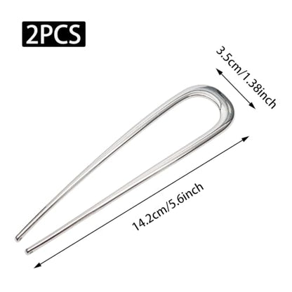 2 Pcs Silver French Hair Pins, Metal French Twist Hair Pins for Buns, Curls and Updos, 5.6 Inches U Shaped Chinese Hair Sticks, Hairstyle Accessories for Women Girls (2 Silver) - color: Silver