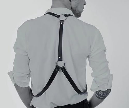 Mens Black Leather Armors Suspenders Shoulder Strap Body Chest Harness Chain Belt Adjustable Gay Punk Clubwear Costume - color: Black4