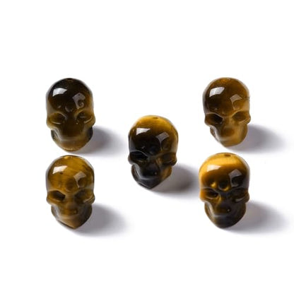 Elecrelive 5Pcs Gemstone Carved Skull Beads Yellow Tigers Eye Stone Skeleton Head Beads for Halloween Necklace Bracelets Earrings Jewelry Making - color: Tawny