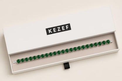 KEZEF Tennis Bracelet for Women, 7mm Round CZ, Silver Plated Brass, 6.5–8 Inch, Fold-Over Clasp - color: Simulated Green Emerald, size: 6.5 Inch
