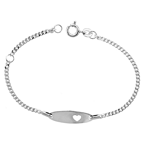 Tiny Sterling Silver ID Bracelets for Small Women Teens Fits Wrist Sizes 5-6 inch - style: Curb Chain Heart Cut out